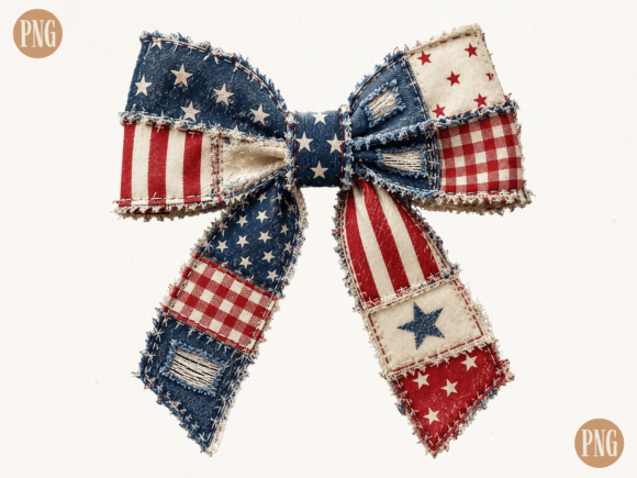 Patriotic Charm for Every Project: The Patchwork Bow PNG